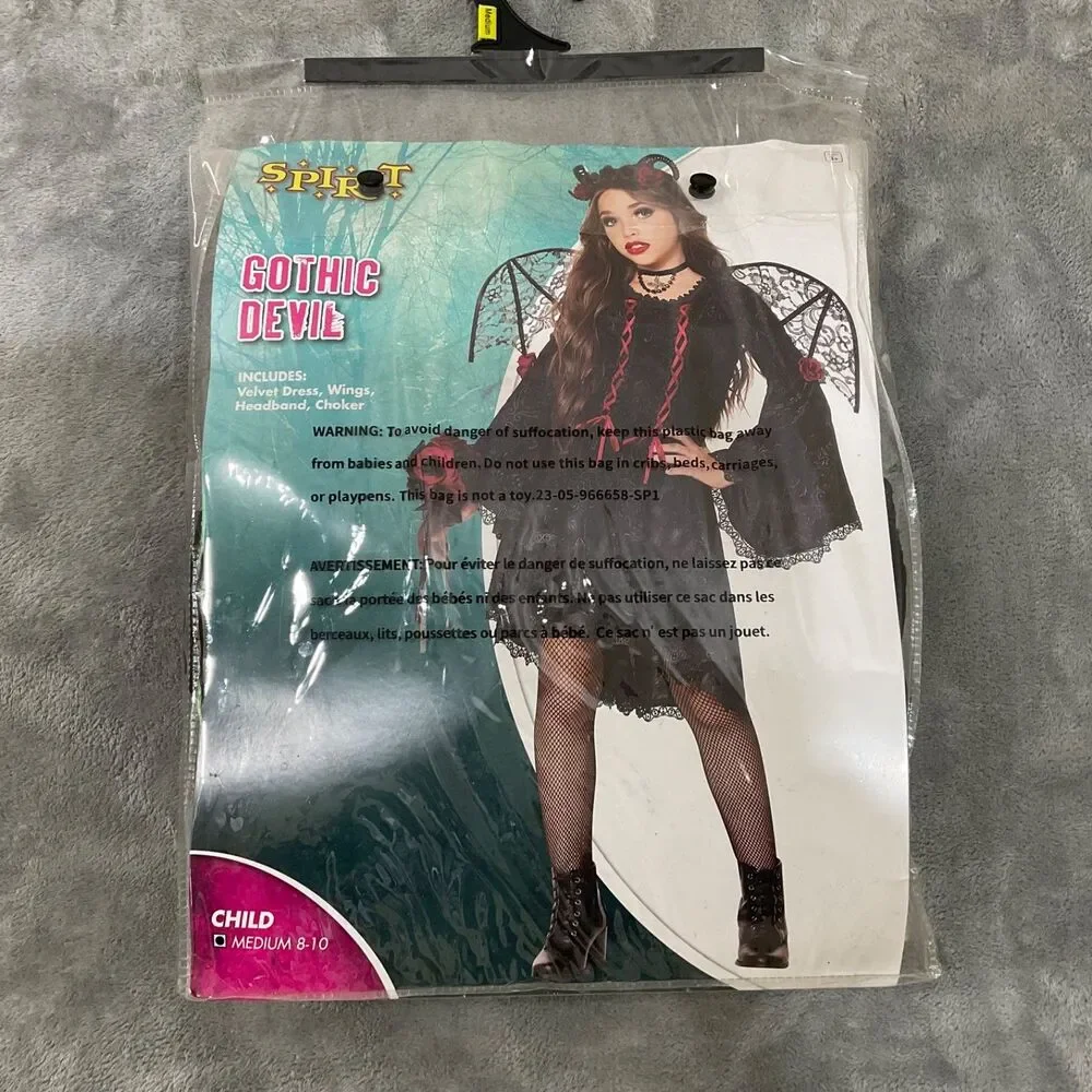 Spirit Girl Costume Dress mask Renaissance Maiden/Gothic Fairy Devil Size M 8-10 - Picture 7 of 9
